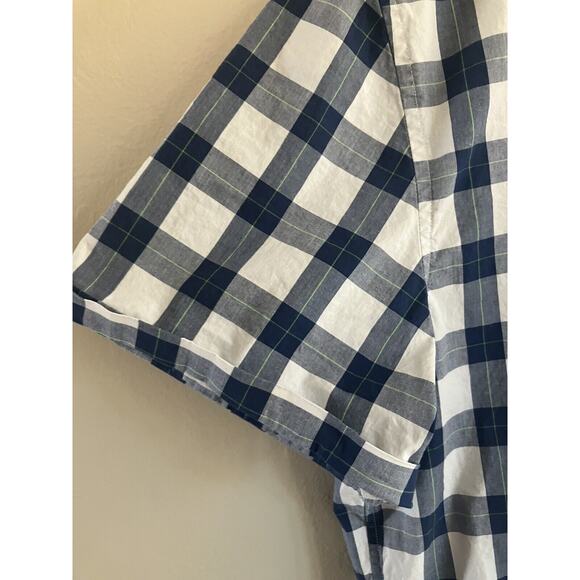 Banana Republic Large Slim Fit White & Blue Plaid Short Sleeved Shirt Preppy - Picture 5 of 8